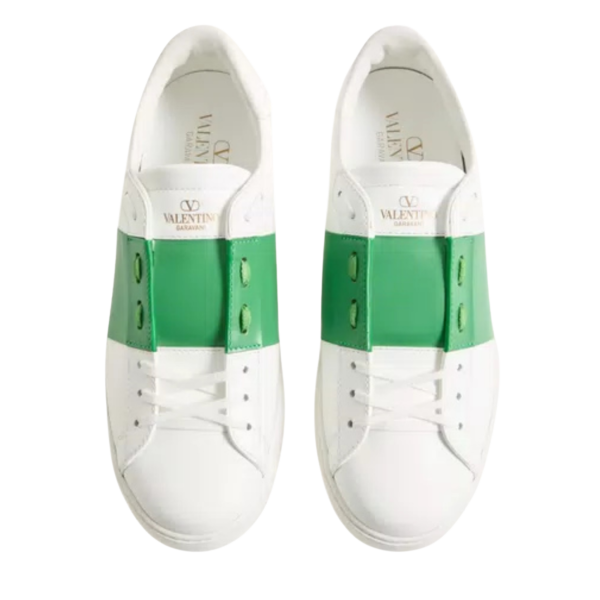 Baskets Sneakers VALENTINO GARAVANI Open cuir veau blanc bande verte