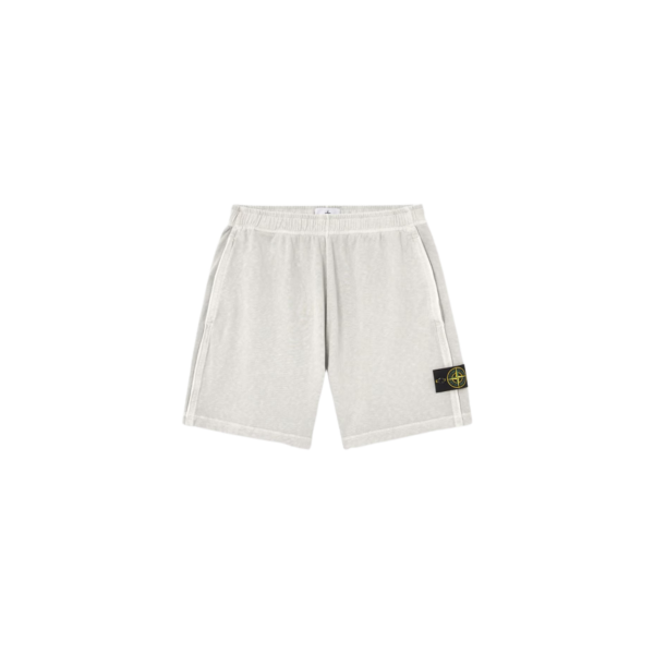 Short jogging STONE ISLAND molleton coton flammé gris perle