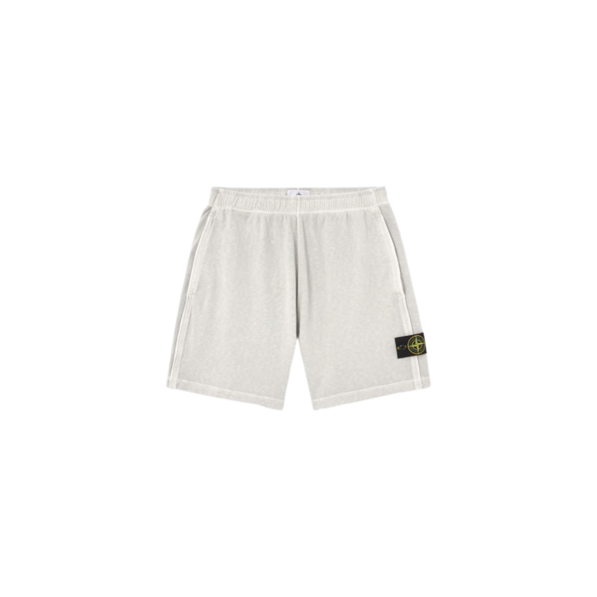 Short jogging STONE ISLAND molleton coton flammé gris perle