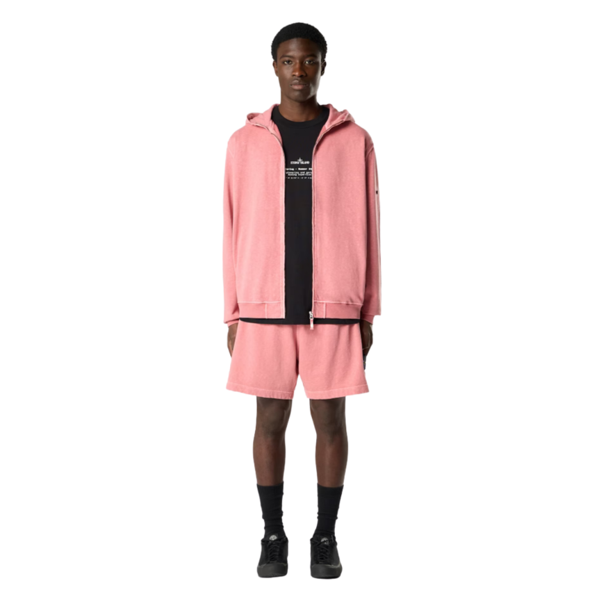Short STONE ISLAND jogging molleton coton flammé rose