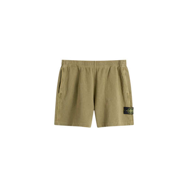 Short jogging STONE ISLAND molleton coton flammé kaki