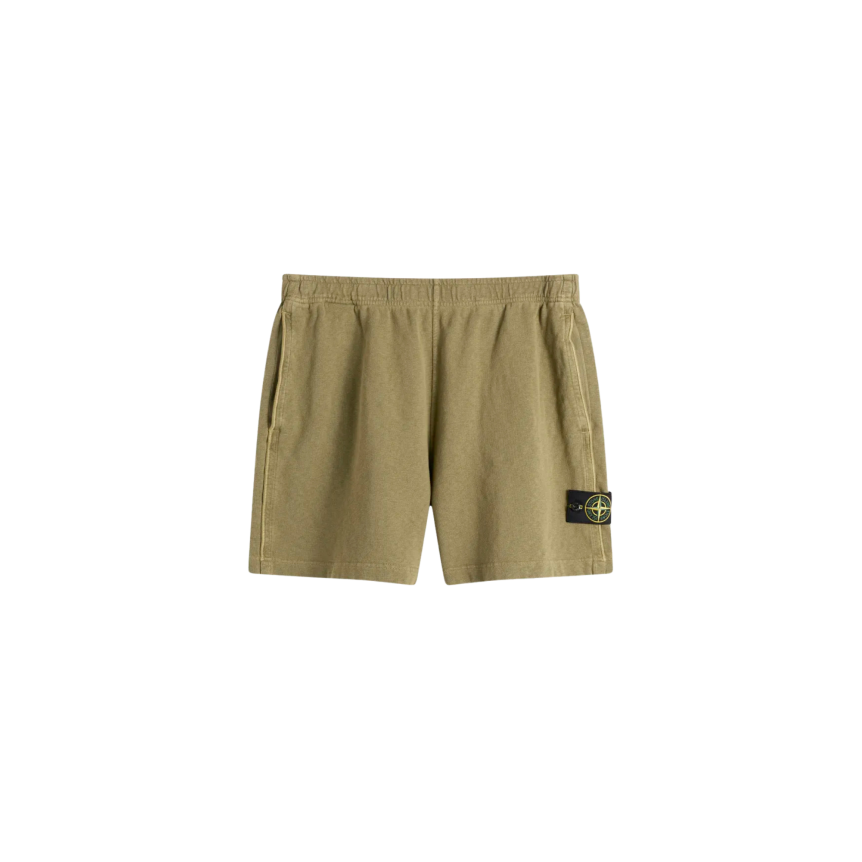 Short jogging STONE ISLAND molleton coton flammé kaki