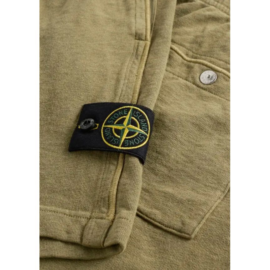 Short jogging STONE ISLAND molleton coton flammé kaki