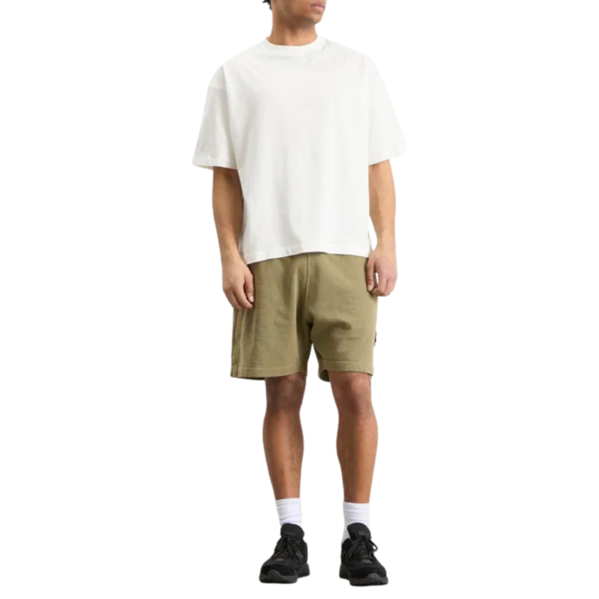 Short jogging STONE ISLAND molleton coton flammé kaki