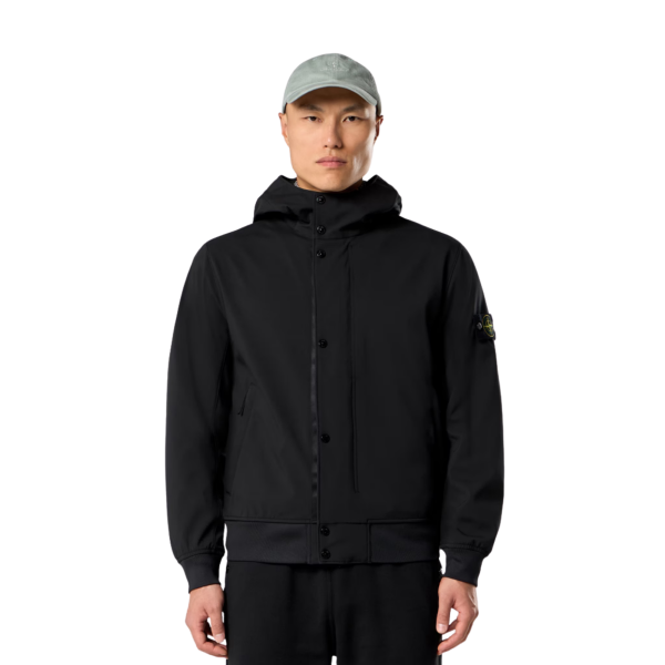 Blouson  bouton pression à capuche STONE ISLAND Softshell nylon noir