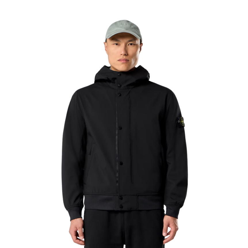 Blouson  bouton pression à capuche STONE ISLAND Softshell nylon noir