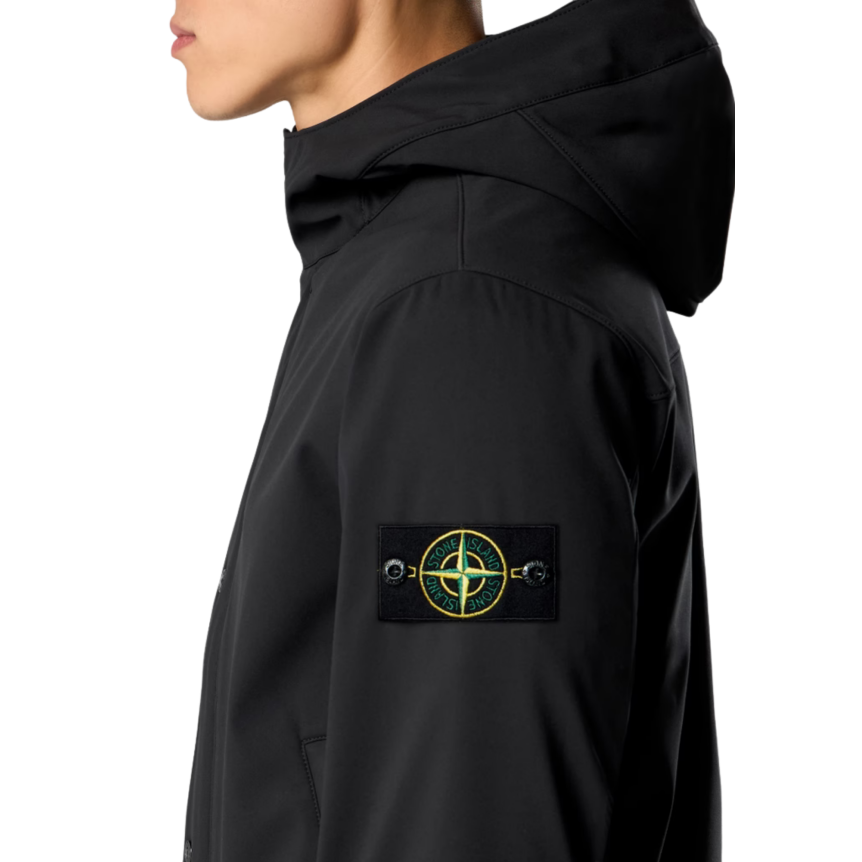 Blouson  bouton pression à capuche STONE ISLAND Softshell nylon noir