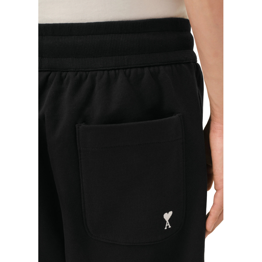 Short AMI Paris molleton léger coton noir broderie cœur blanc