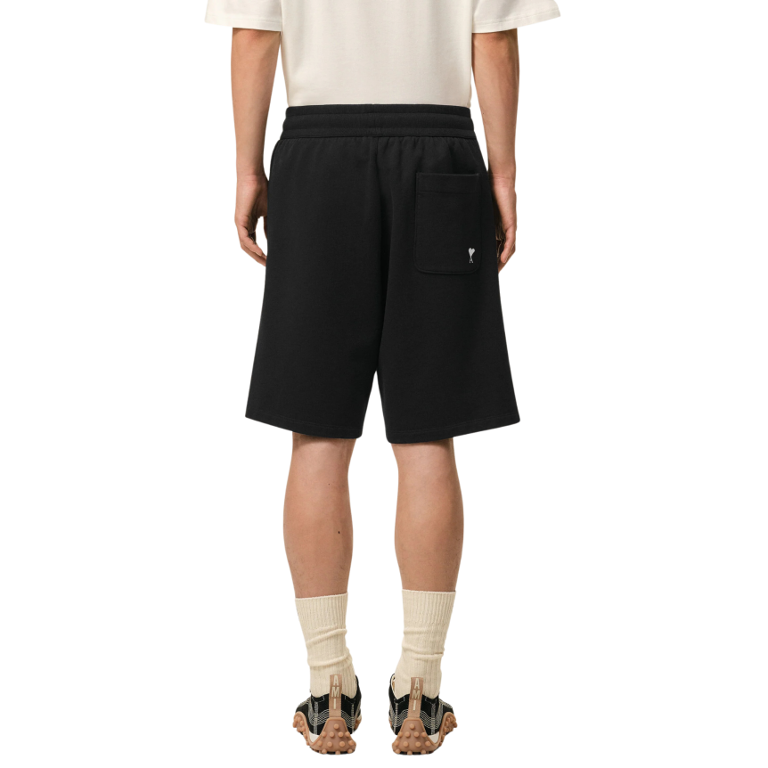 Short AMI Paris molleton léger coton noir broderie cœur blanc