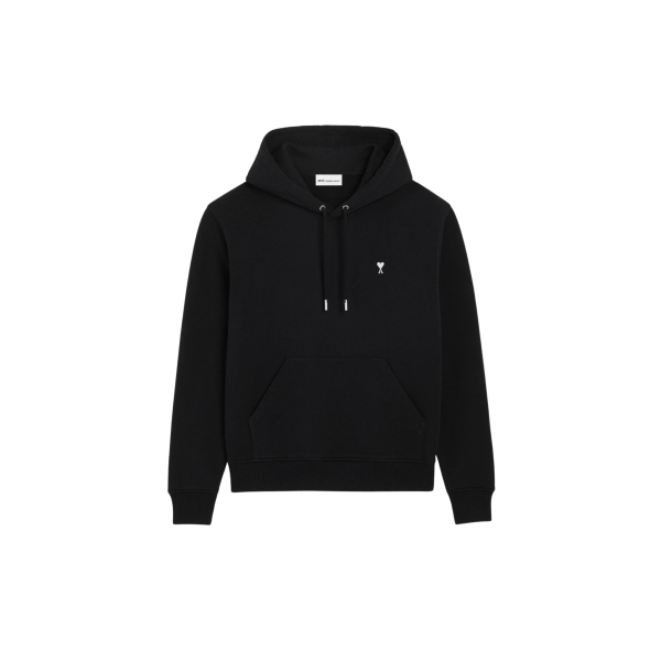 Sweat-shirt à capuche Hoodie AMI Paris molleton coton noir cœur blanc