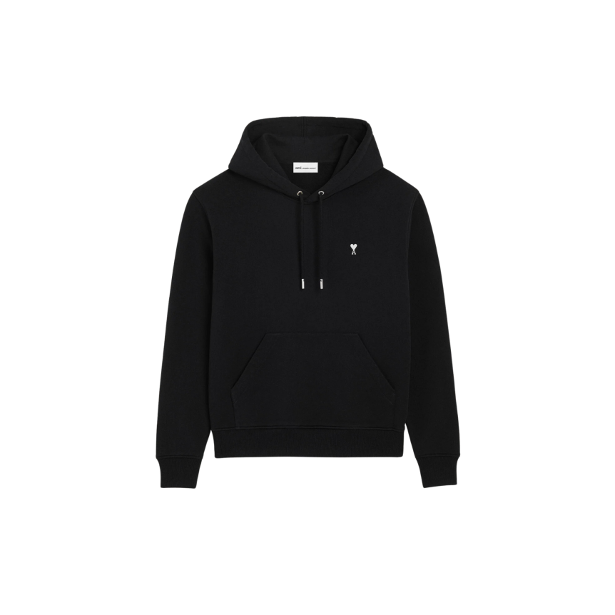 Sweat-shirt à capuche Hoodie AMI Paris molleton coton noir cœur blanc