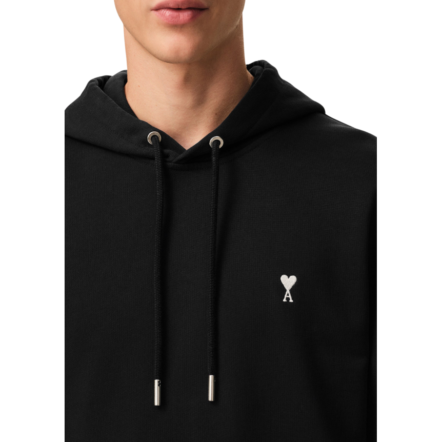 Sweat-shirt à capuche Hoodie AMI Paris molleton coton noir cœur blanc