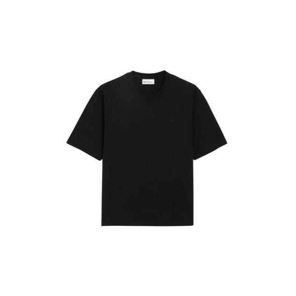 T-shirt col rond AMI Paris jersey coton épais noir cœur embossé