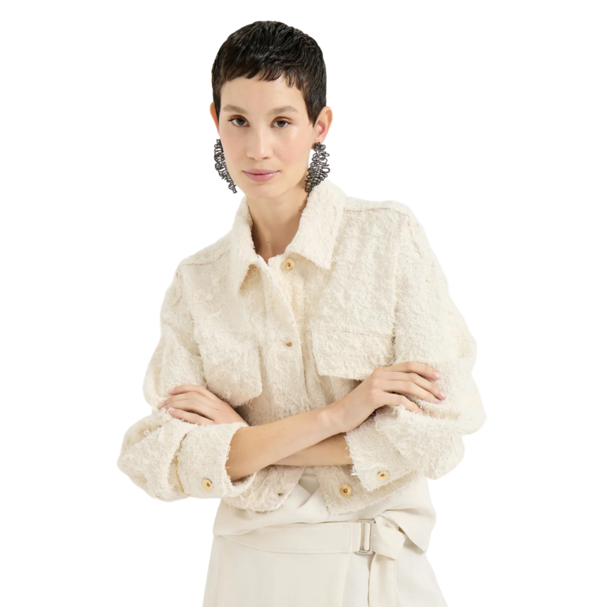 Blouson court BRUNELLO CUCINELLI coton denim Fuzzy écru Monile