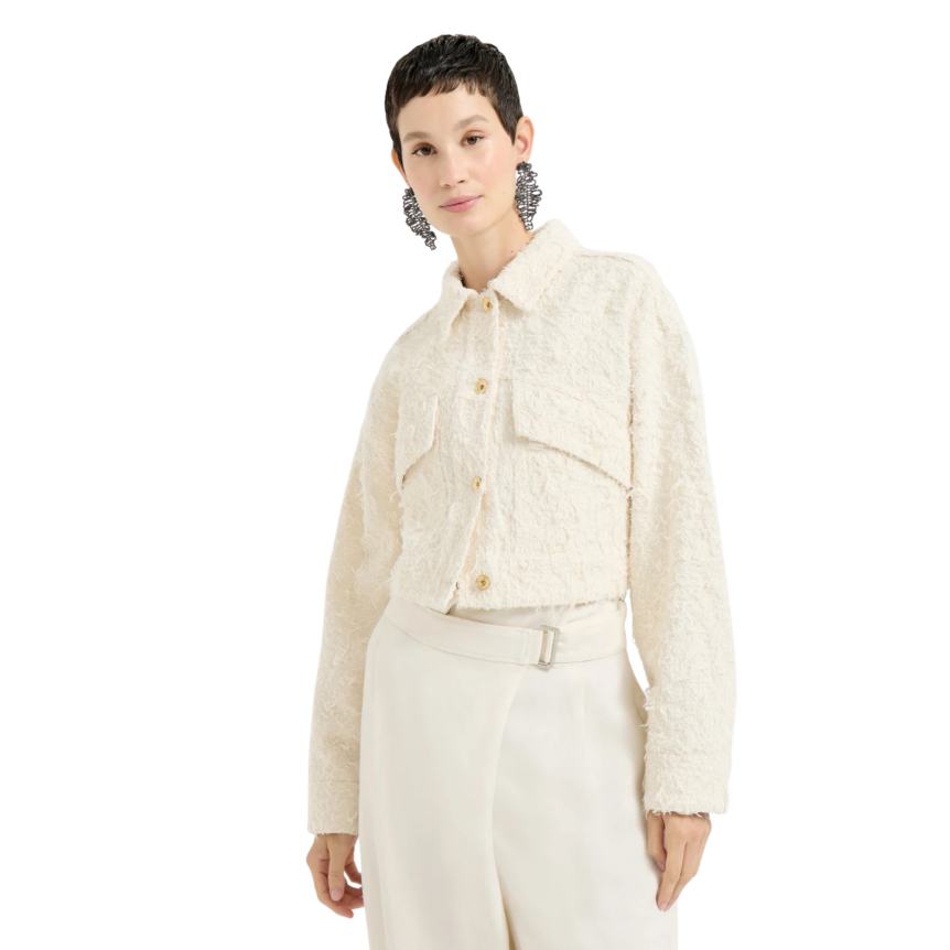 Blouson court BRUNELLO CUCINELLI coton denim Fuzzy écru Monile