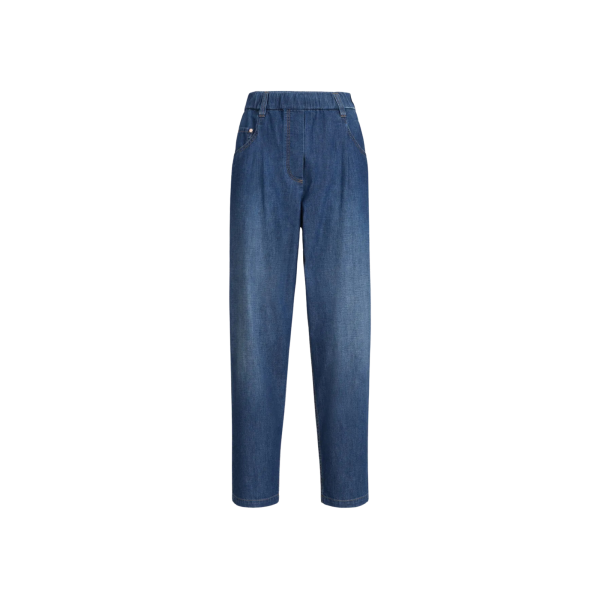 Pantalon jean BRUNELLO CUCINELLI taille élastique denim coton léger bleu multi poches