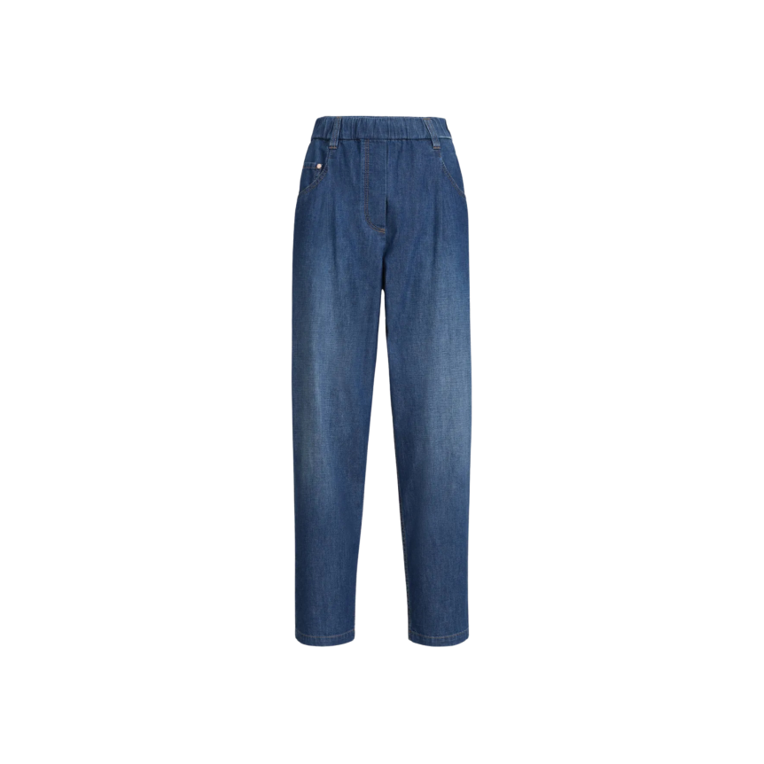Pantalon jean BRUNELLO CUCINELLI taille élastique denim coton léger bleu multi poches