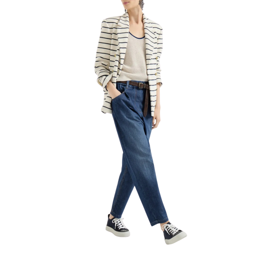 Pantalon jean BRUNELLO CUCINELLI taille élastique denim coton léger bleu multi poches