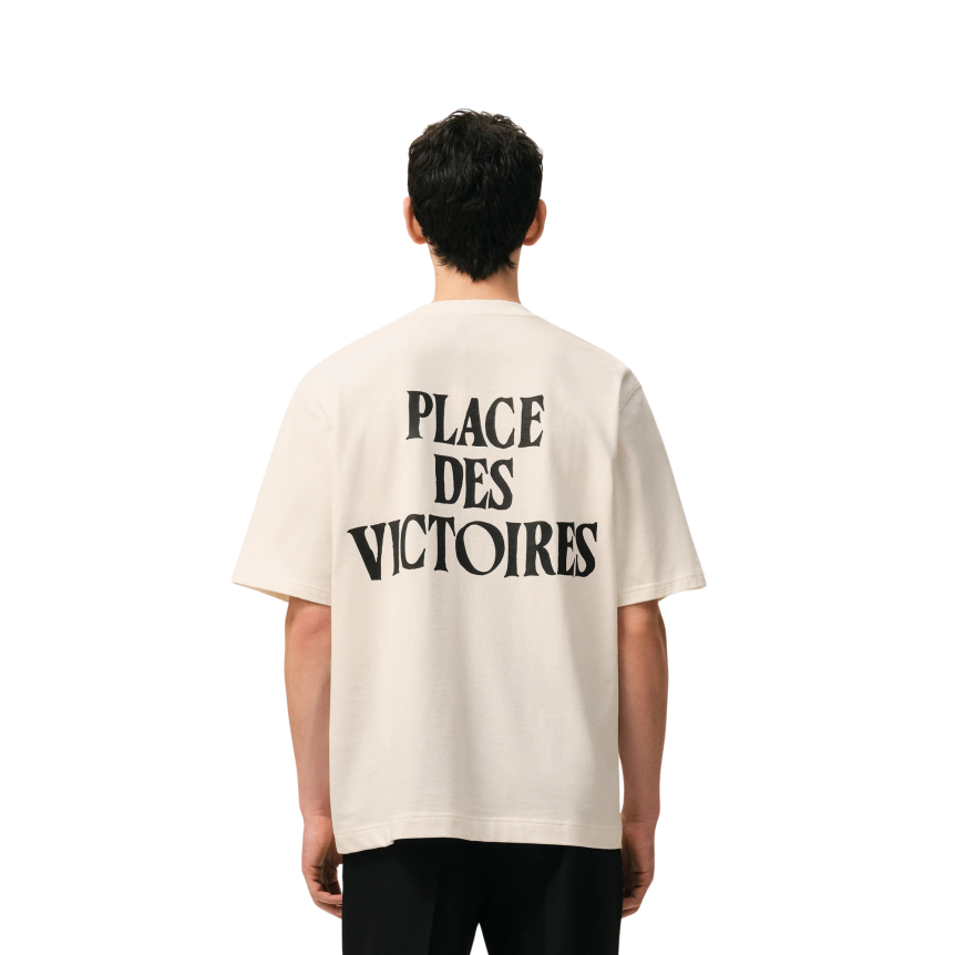 T-shirt manche courte AMI Paris  jersey coton épais écru imprimé Place Victoire dos