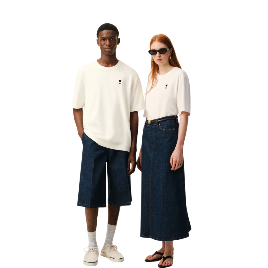 T-shirt manche courte AMI Paris  jersey coton épais écru imprimé Place Victoire dos