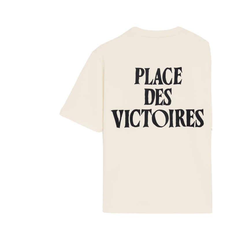 T-shirt manche courte AMI Paris  jersey coton épais écru imprimé Place Victoire dos