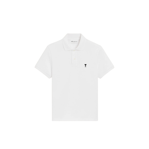 Polo manche courte AMI Paris piqué de coton blanc broderie cœur noir