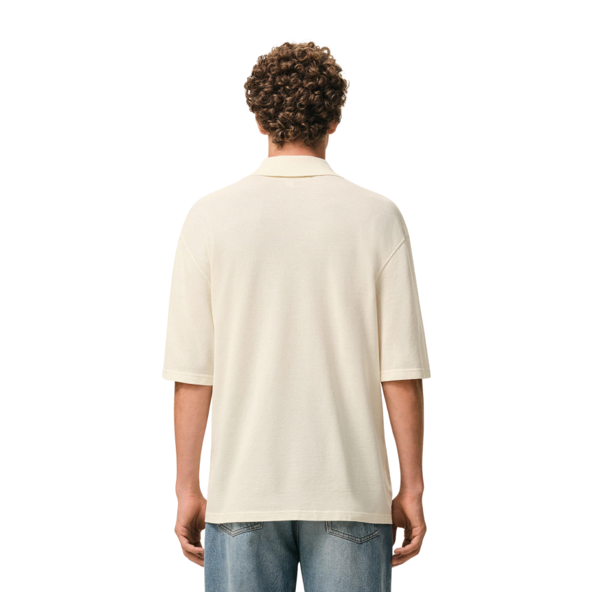 Polo manche courte AMI Paris piqué de coton léger écru broderie gros cœur