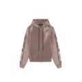 Veste zippée à capuche Hoodie polaire marron délavé strass Os manches