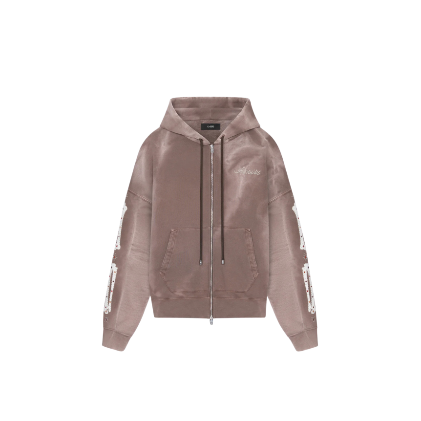 Veste zippée à capuche AMIRI Hoodie polaire marron strass Os manches