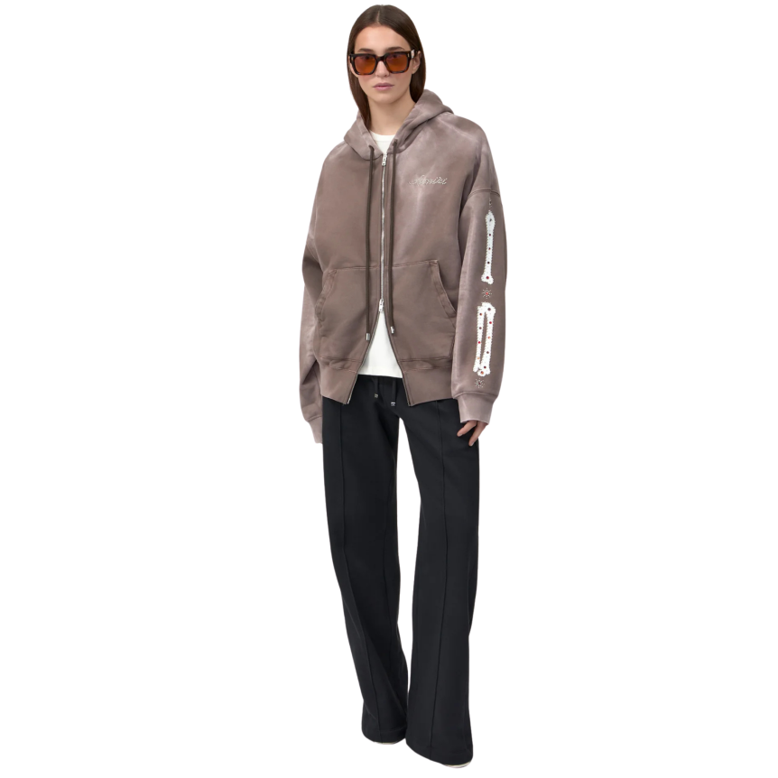 Veste zippée à capuche AMIRI Hoodie polaire marron strass Os manches