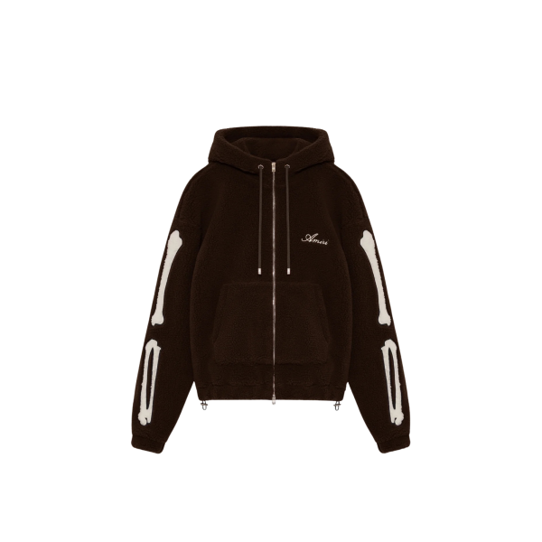 Sweat à capuche zippé AMIRI Bone Fleece polaire marron os manches