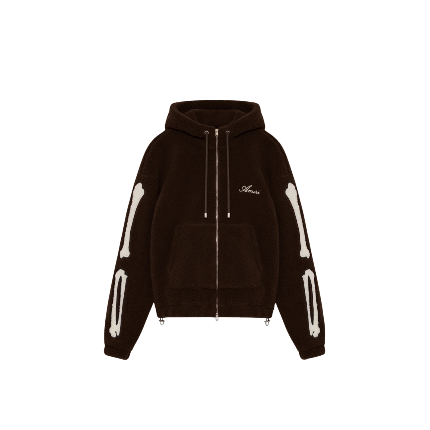 Sweat à capuche zippé AMIRI Bone Fleece polaire marron os manches