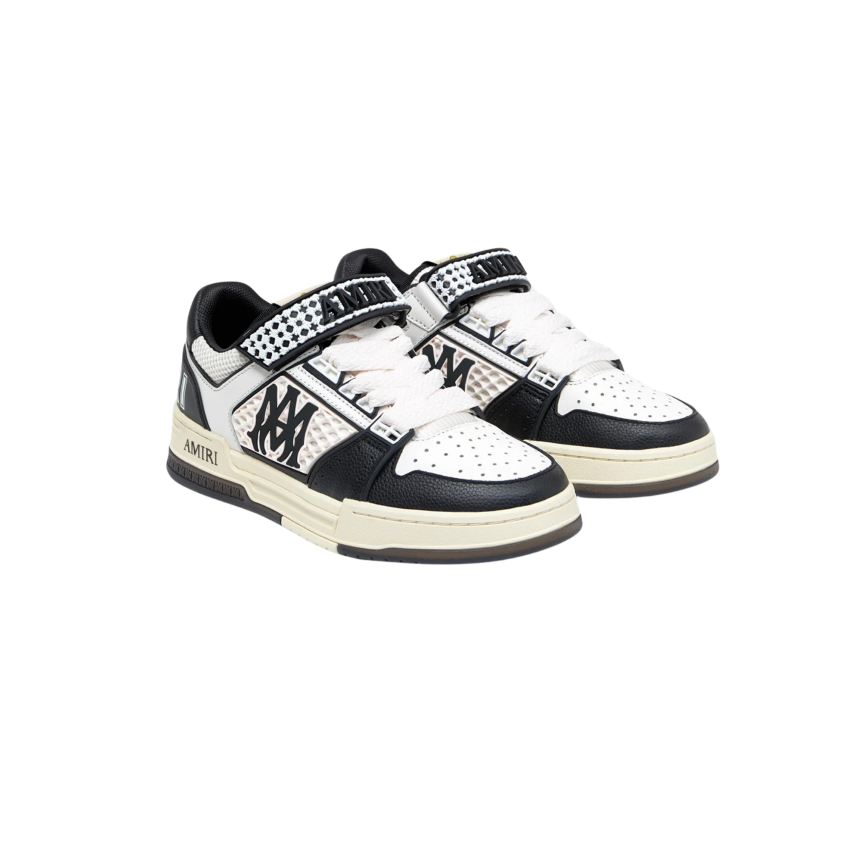 Basket basse AMIRI Skyline cuir bicolore noir blanc scratch