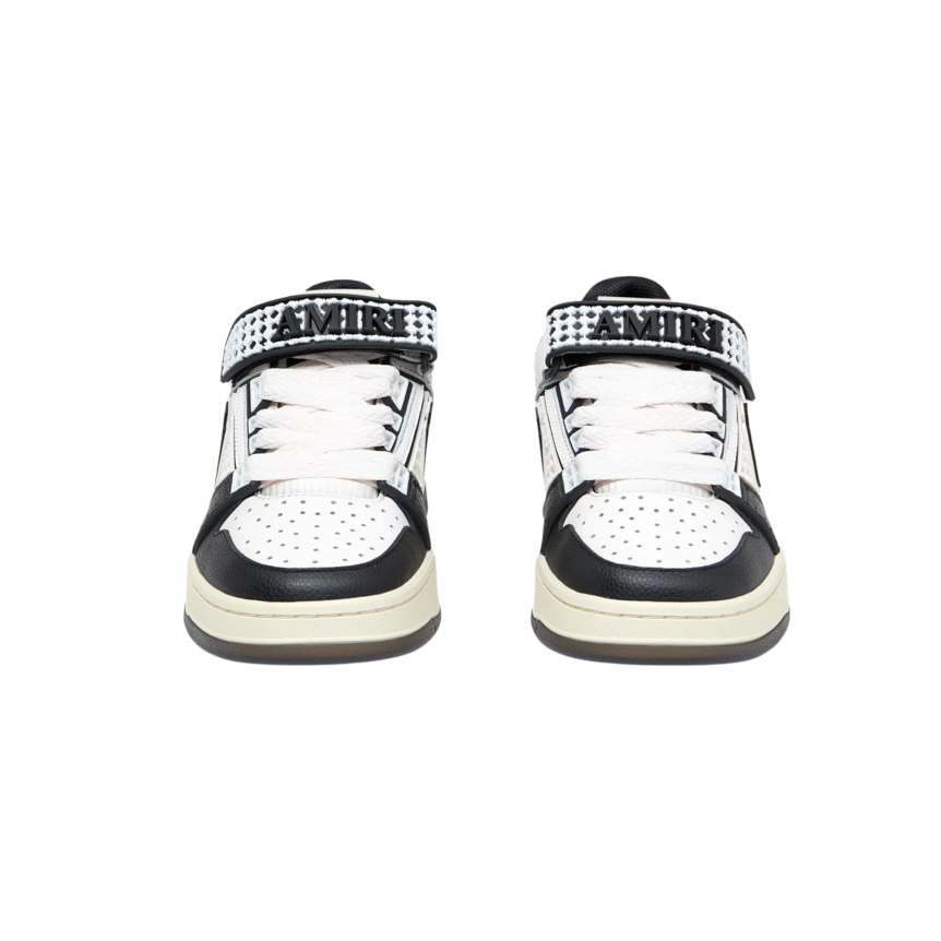 Basket basse AMIRI Skyline cuir bicolore noir blanc scratch