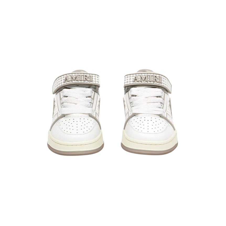 Basket basse AMIRI Skyline cuir bicolore beige blanc scratch