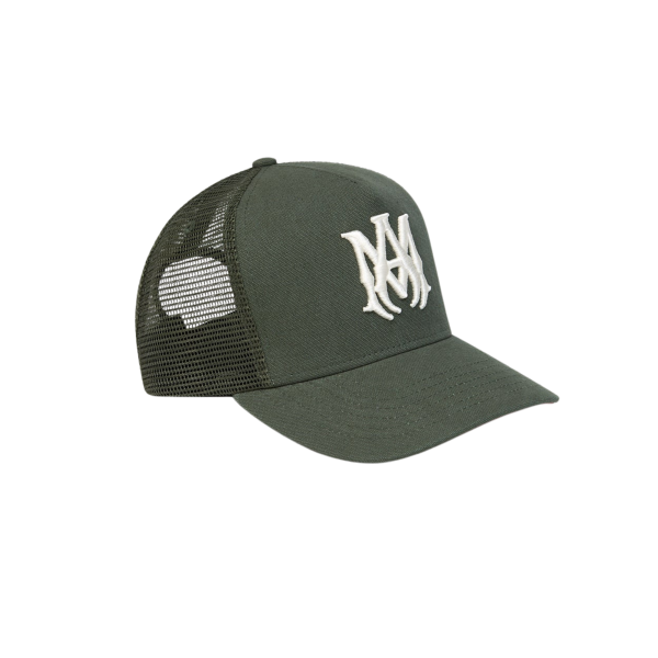 Casquette AMIRI coton kaki filet broderie logo MA blanc