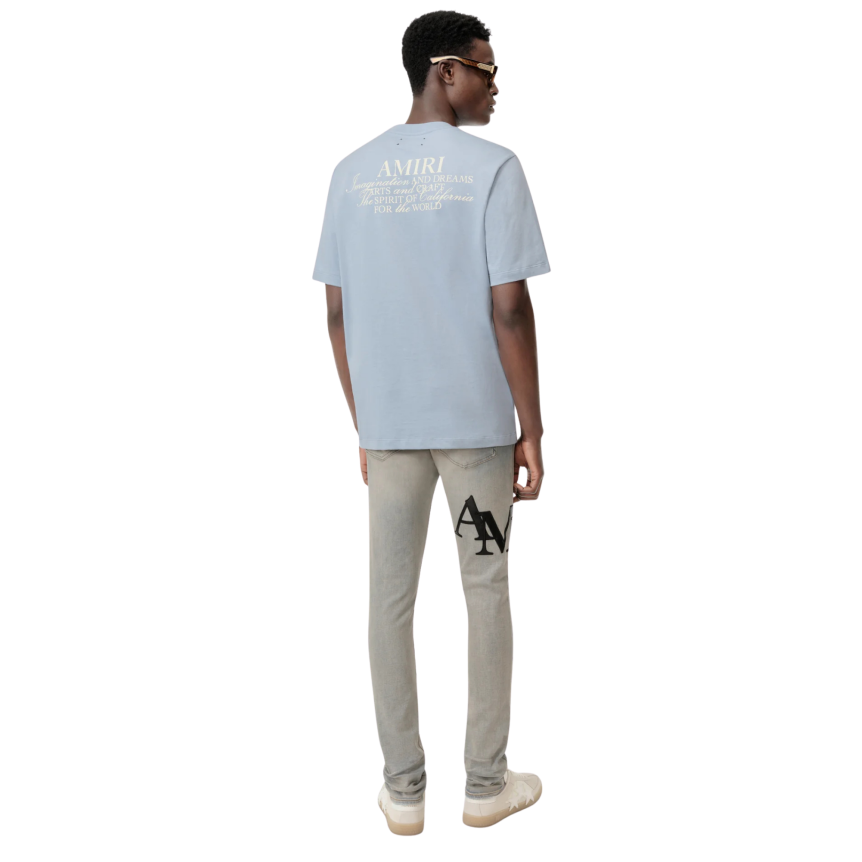 Jean 5 poches Skinny coton denim bleu clair AMIRI cuir noir