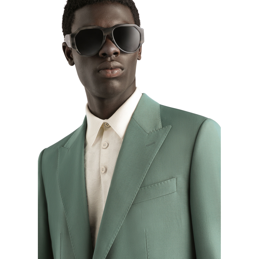 Veste Costume DOLCE & GABBANA popeline de laine vierge vert à simple boutonnage