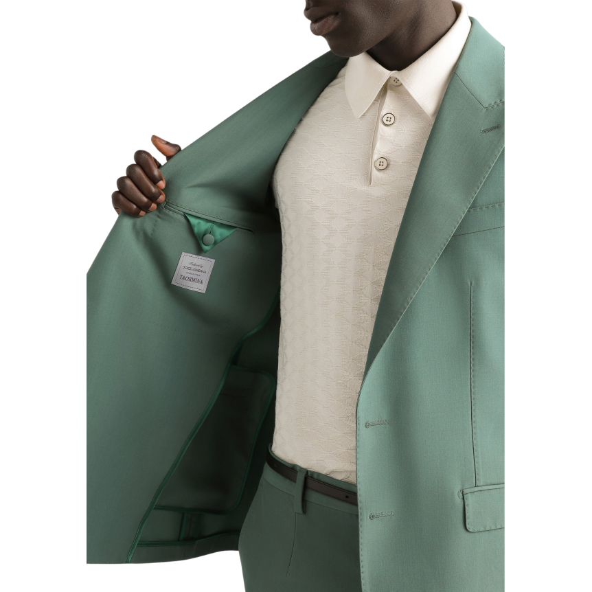 Veste Costume DOLCE & GABBANA popeline de laine vierge vert à simple boutonnage