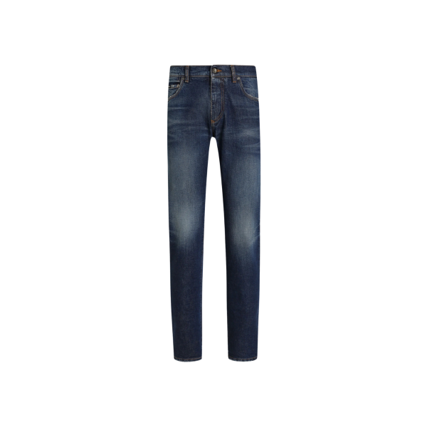 Pantalon jean coton denim bleu étiquette DG cuir