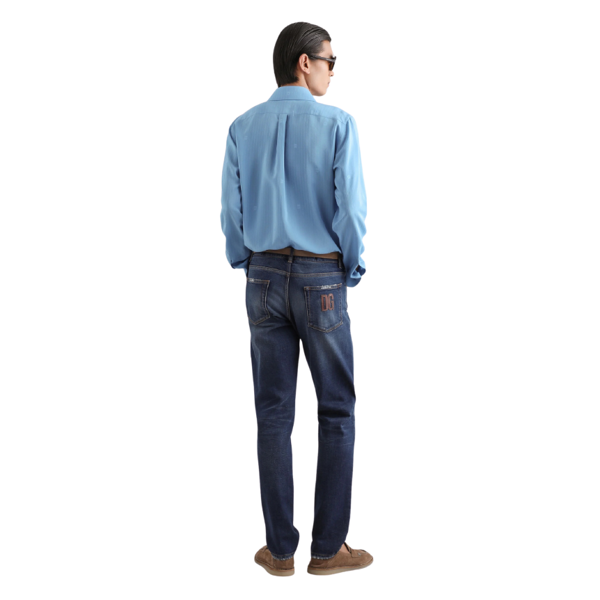 Pantalon jean coton denim bleu étiquette DG cuir