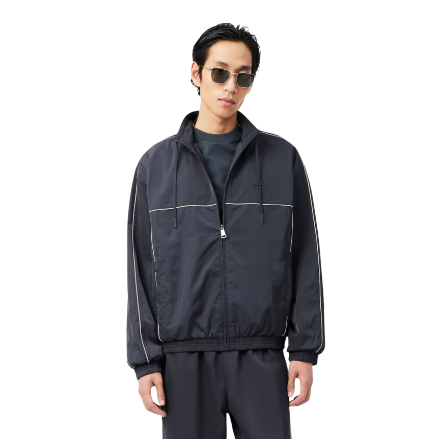 Veste de survêtement LACOSTE deperlante gris anthracite liseret blanc