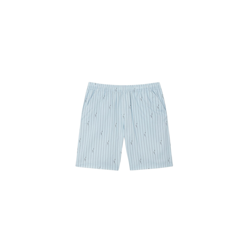 Short LACOSTE coton bleu ciel rayures marron crocodile