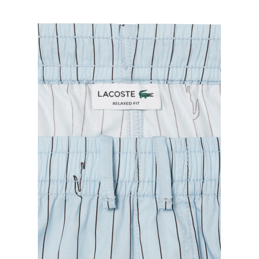 Short LACOSTE coton bleu ciel rayures marron crocodile