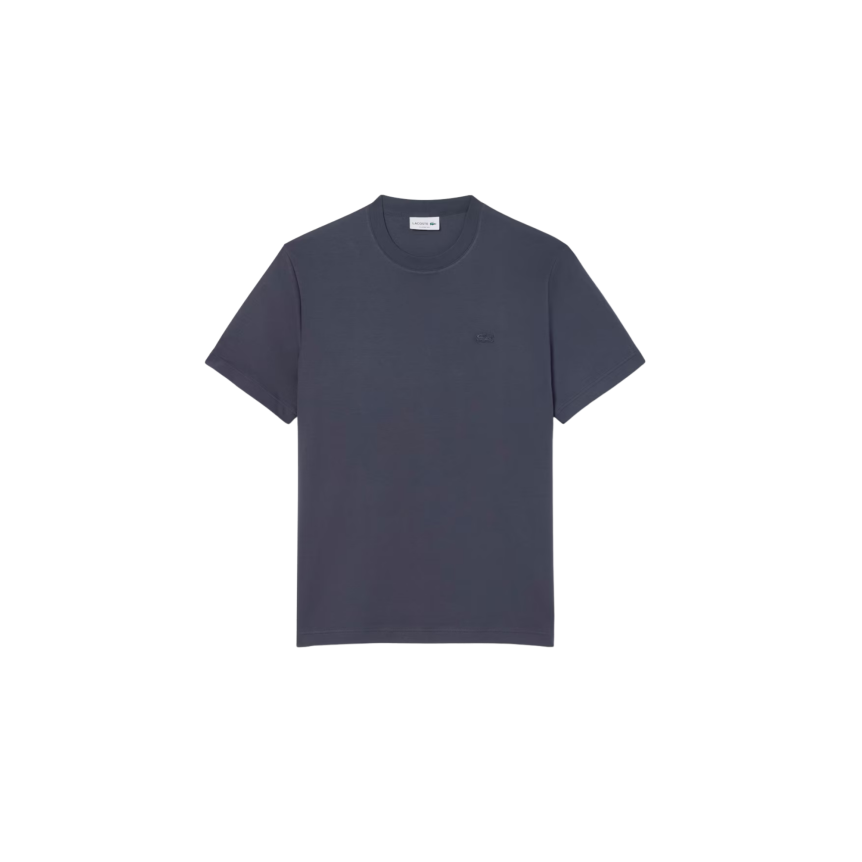 T-shirt LACOSTE col rond manche courte coton bleu marine gris broderie crocodile ton sur ton