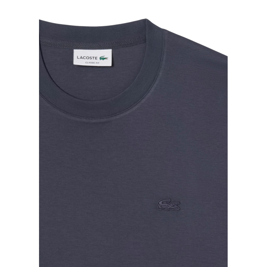 T-shirt LACOSTE col rond manche courte coton bleu marine gris broderie crocodile ton sur ton