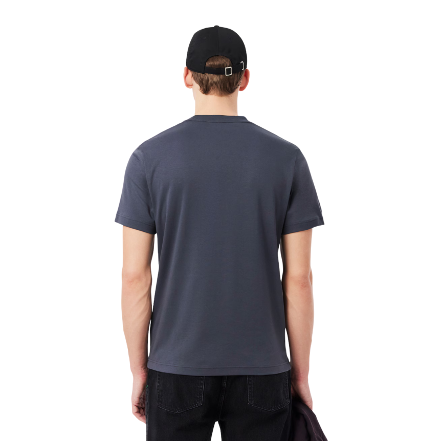 T-shirt LACOSTE col rond manche courte coton bleu marine gris broderie crocodile ton sur ton