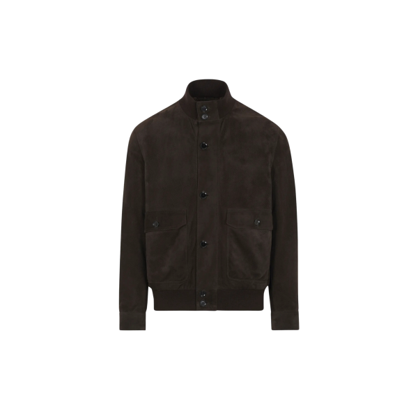 Blouson BRIONI 75 à boutonnage en daim perforé marron foncé