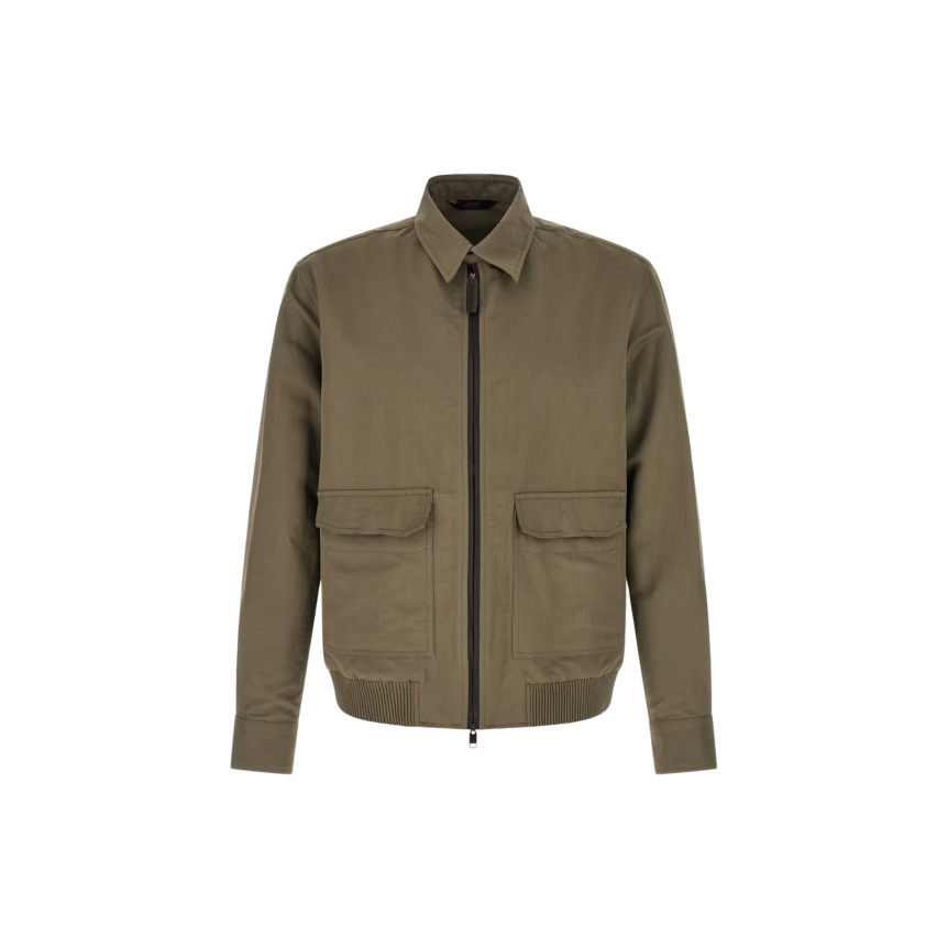 Blouson zippé à col en coton lin kaki