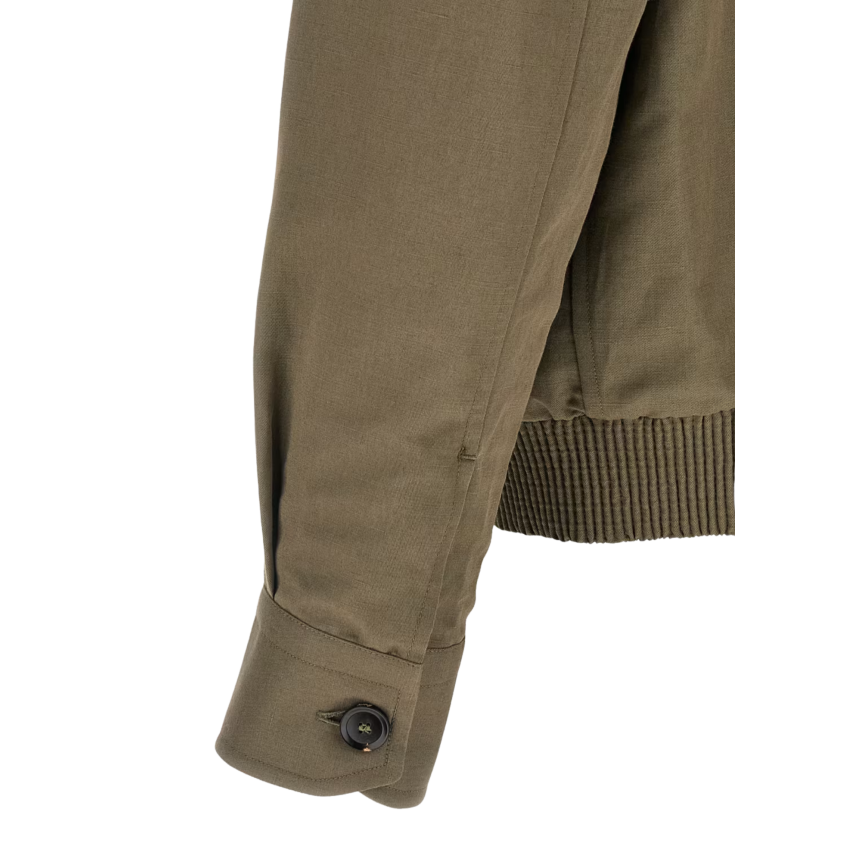 Blouson zippé à col en coton lin kaki